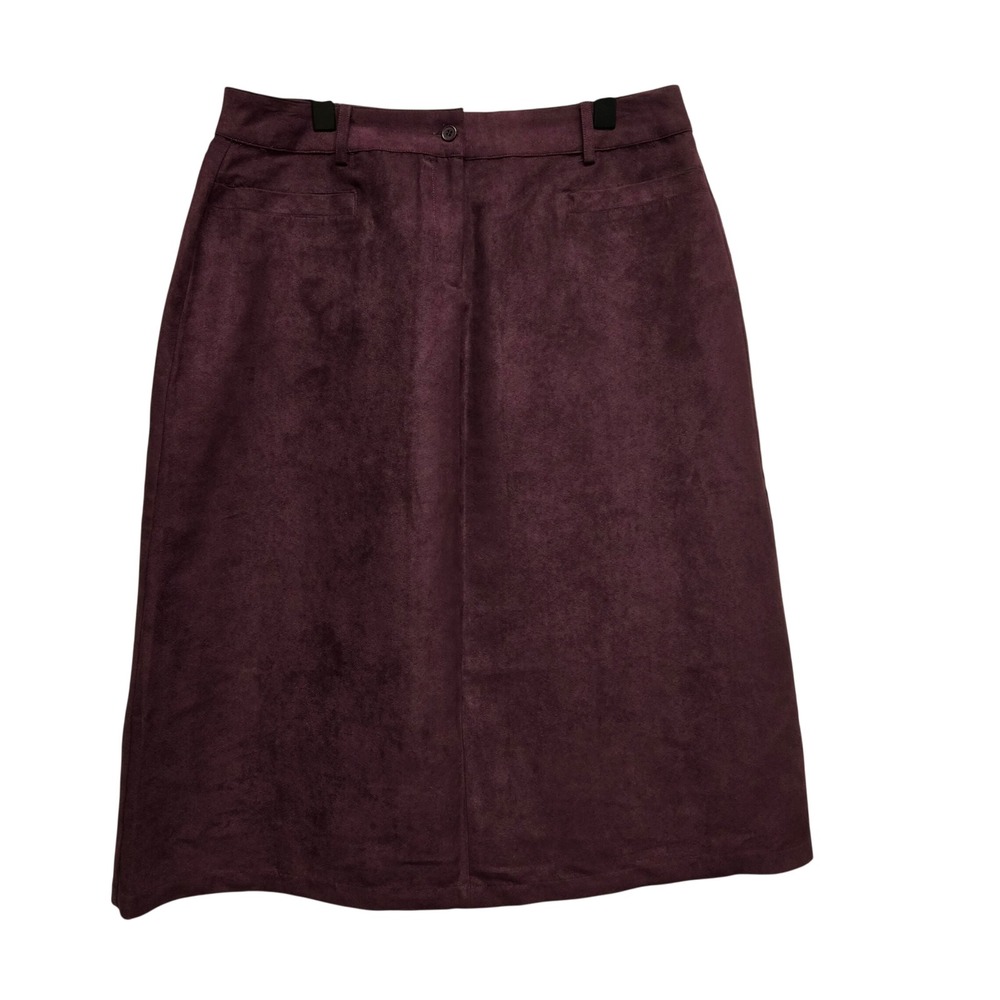NWT Nina Leonard Suede Midi Skirt Burgundy A Line‎ Pockets Button Fly Women 14
